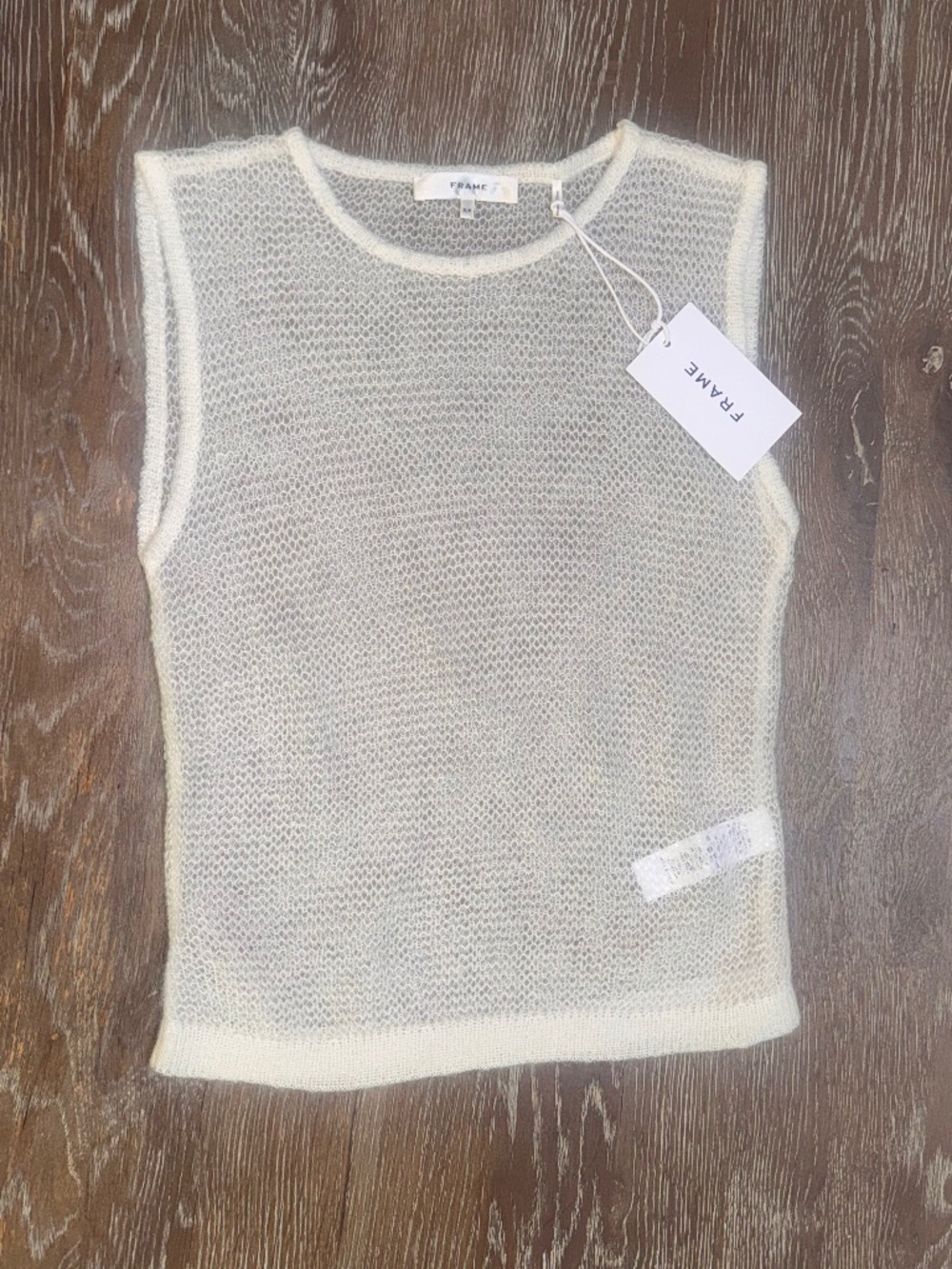 FRAME denim The Lofty Tank, Lightly sheer mesh open knit Tank in Cream- s/p
